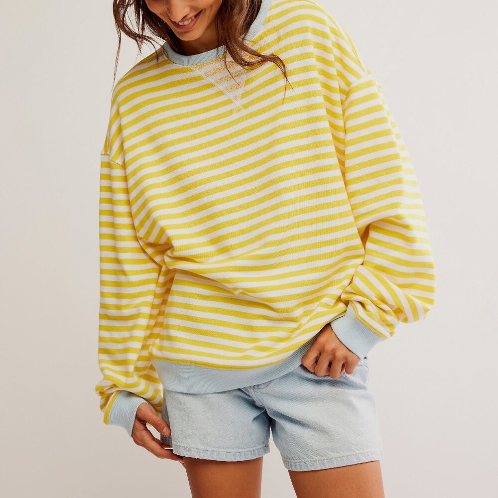 Free People Yellow and White Striped Sweatshirt